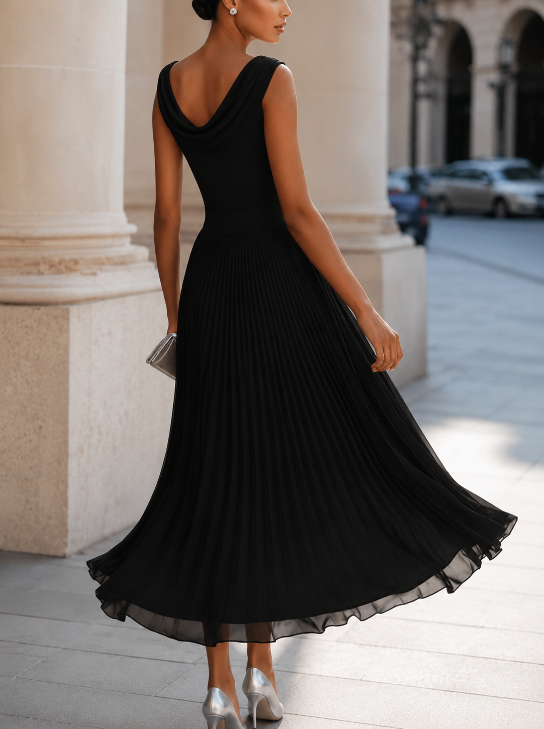 Celeste | Women's Sleeveless Boat Neck Midi Dress