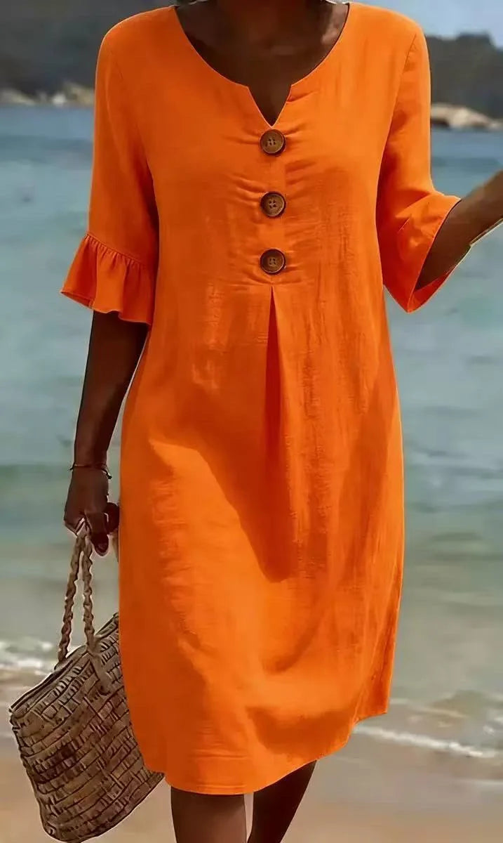 Imogen | Women's Linen Flutter Sleeve Midi Dress