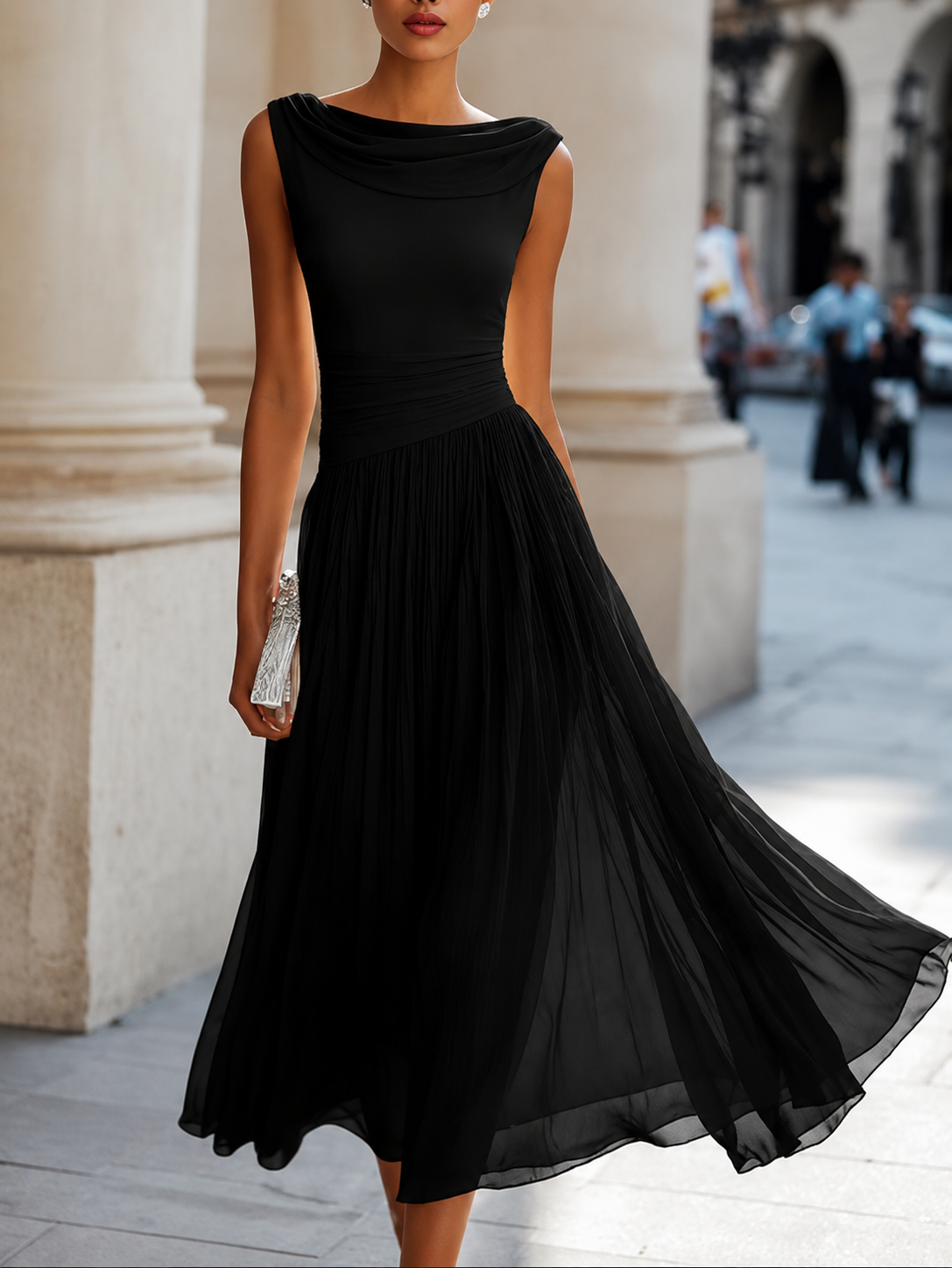 Celeste | Women's Sleeveless Boat Neck Midi Dress