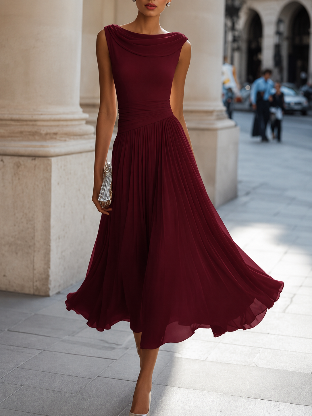 Celeste | Women's Sleeveless Boat Neck Midi Dress