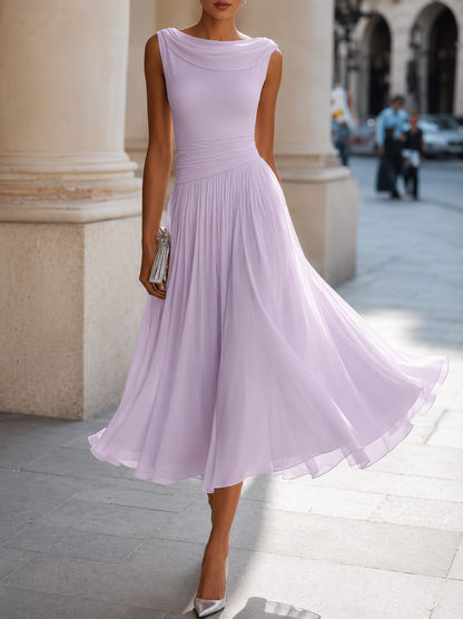 Celeste | Women's Sleeveless Boat Neck Midi Dress