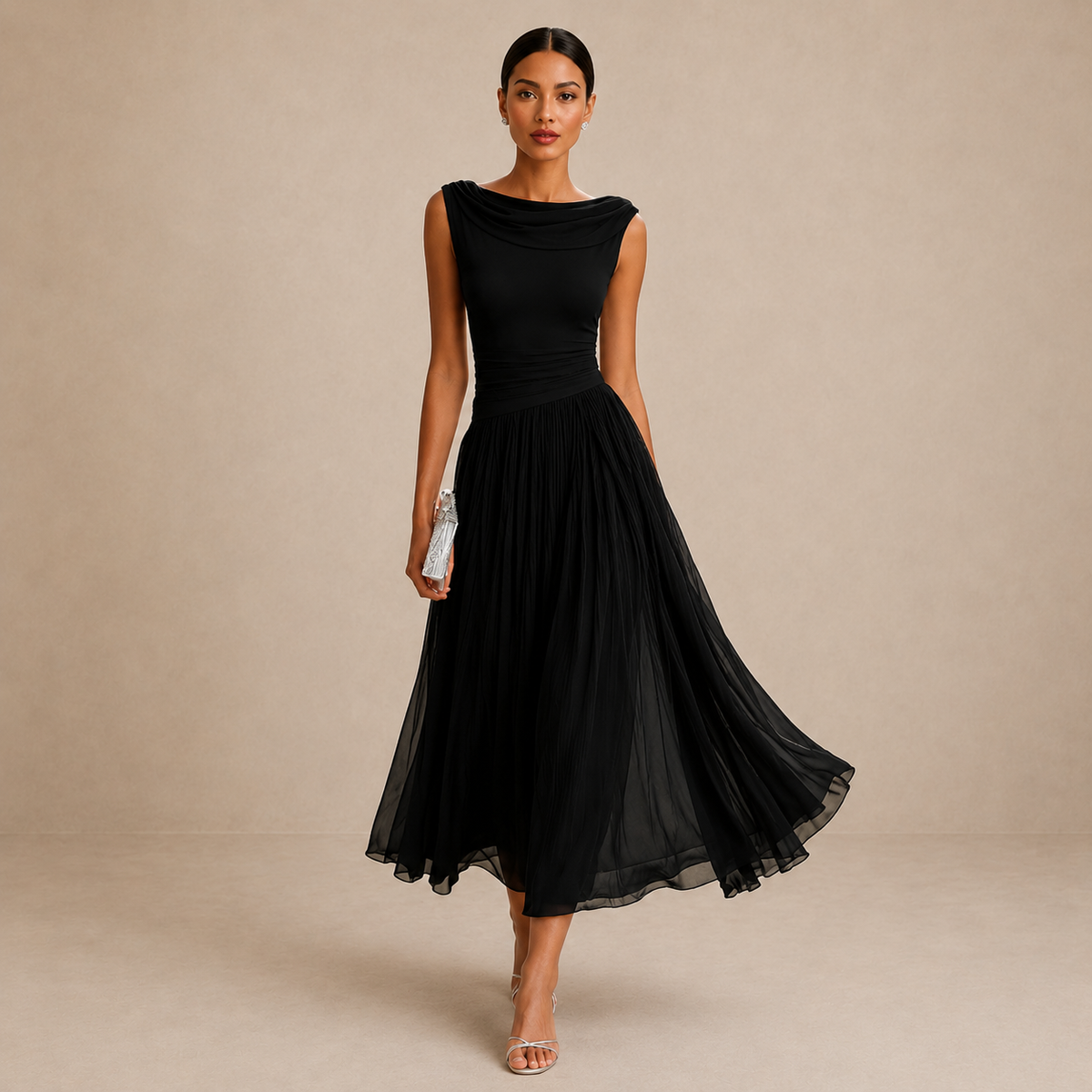 Celeste | Women's Sleeveless Boat Neck Midi Dress