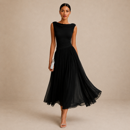 Celeste | Women's Sleeveless Boat Neck Midi Dress