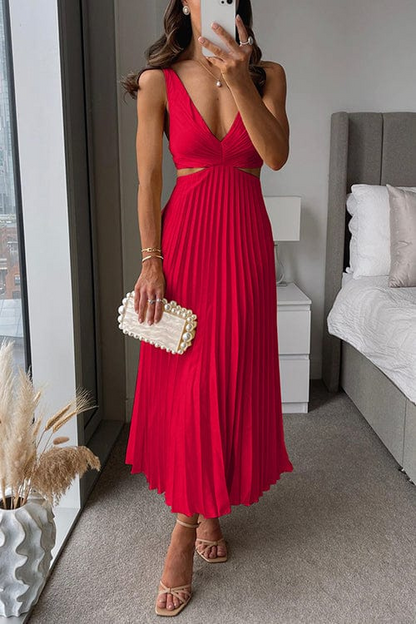 Celine | Women's Pleated V-Neck Midi Dress