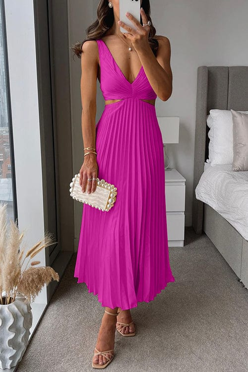 Celine | Women's Pleated V-Neck Midi Dress