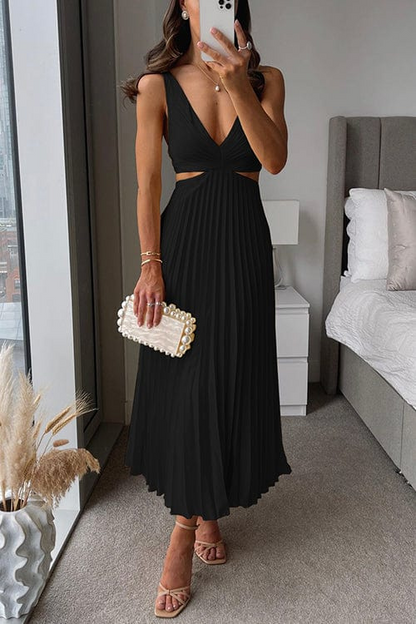 Celine | Women's Pleated V-Neck Midi Dress
