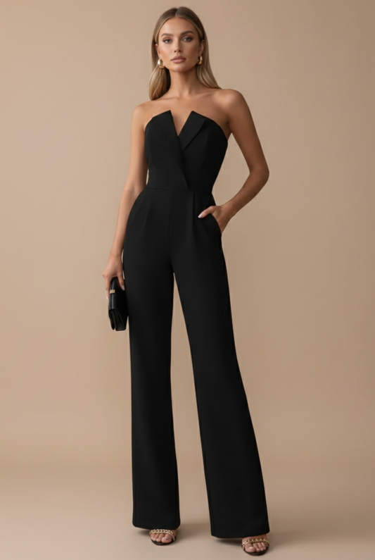 Evangeline | Women's Strapless Wide Leg Jumpsuit