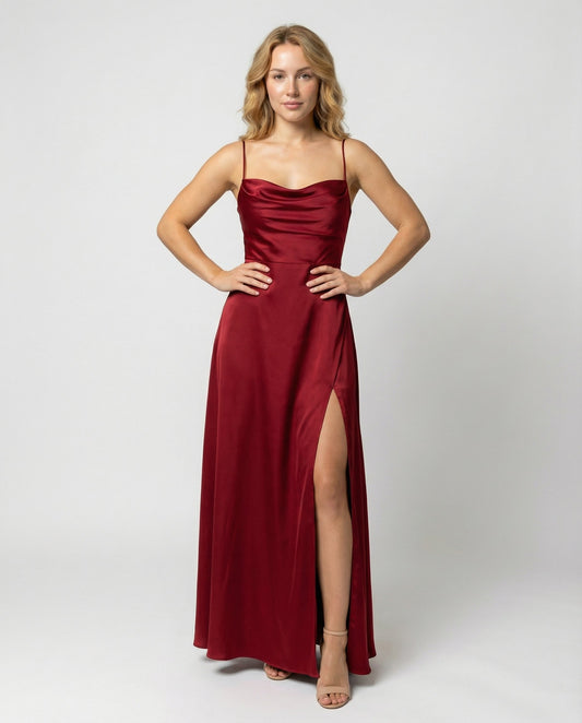 Evelyn | Women's Satin Cowl Neck Maxi Dress