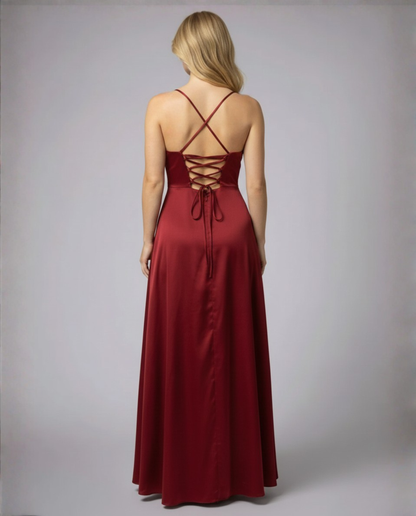 Evelyn | Women's Satin Cowl Neck Maxi Dress