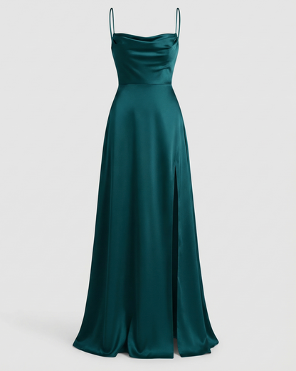 Evelyn | Women's Satin Cowl Neck Maxi Dress