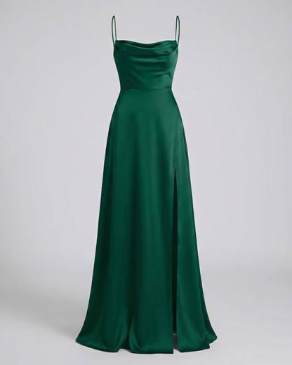 Evelyn | Women's Satin Cowl Neck Maxi Dress