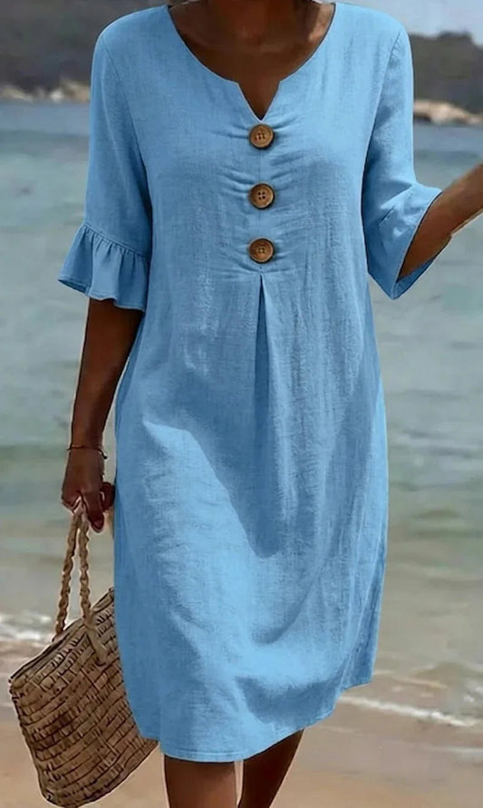 Imogen | Women's Linen Flutter Sleeve Midi Dress