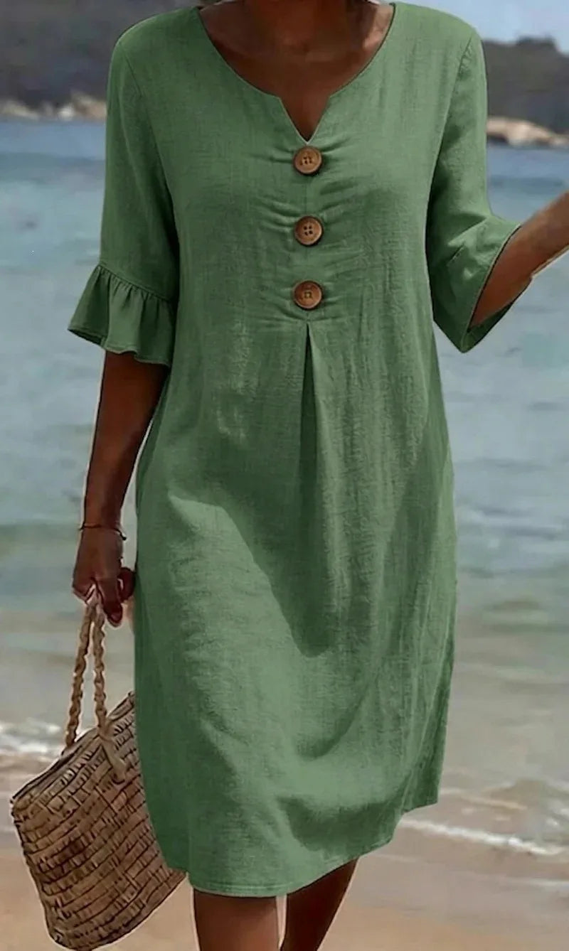 Imogen | Women's Linen Flutter Sleeve Midi Dress