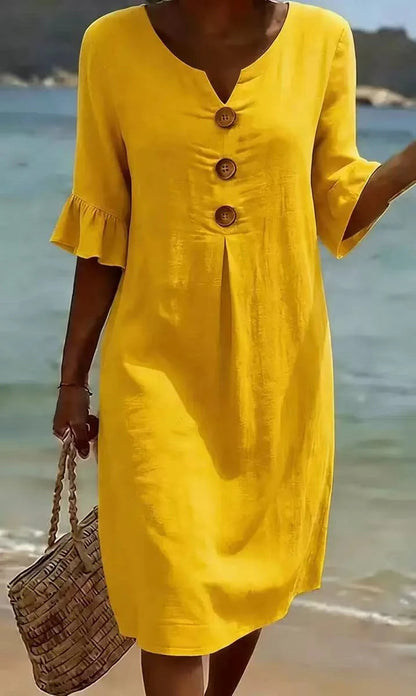 Imogen | Women's Linen Flutter Sleeve Midi Dress