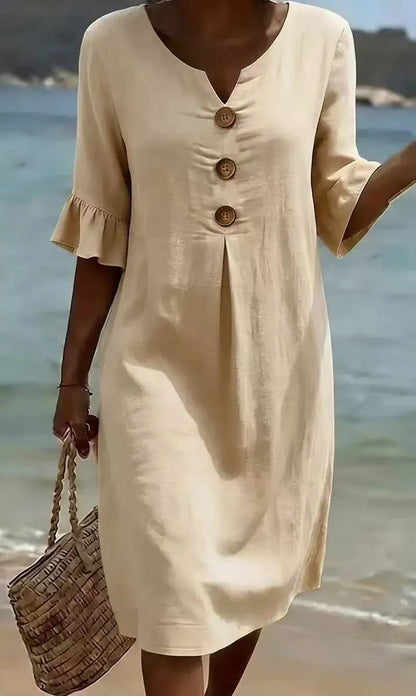 Imogen | Women's Linen Flutter Sleeve Midi Dress