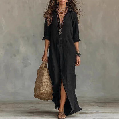 Isla | Women's Linen Maxi Shirt Dress