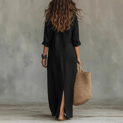 Isla | Women's Linen Maxi Shirt Dress
