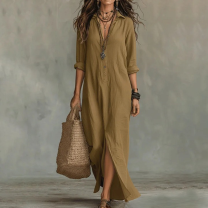 Isla | Women's Linen Maxi Shirt Dress