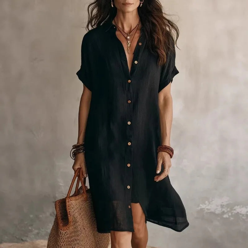Marnie | Women's Linen Button-Up Shirt Dress