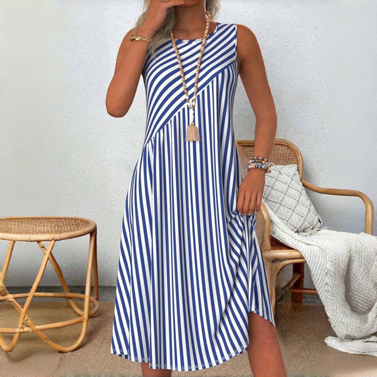 Ruby | Women's Striped Sleeveless Midi Dress