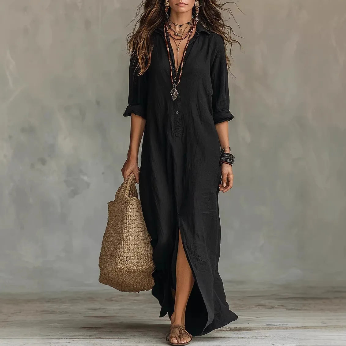 Willow | Women's Linen Maxi Shirt Dress